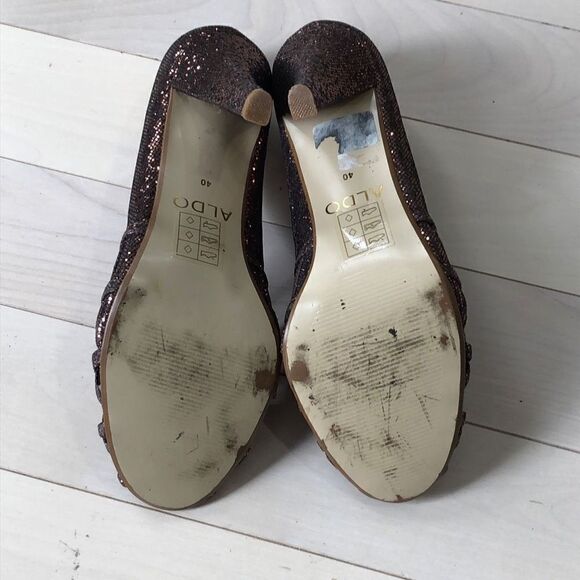 ALDO Women's Web Caged Upper Slip-on Glittery Pump Heel Brown Size 40 - Picture 6 of 7
